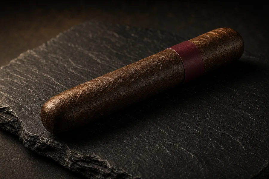 Blackwater Maduro — a dark, oily San Andrés maduro cigar on slate